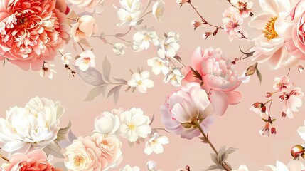 Delicate Floral Pattern with Pink and White Peonies