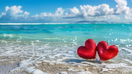 Fototapeta premium Two red hearts symbolize love