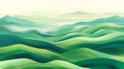 Abstract green landscape wallpaper background illustration design with hills and mountains -- 