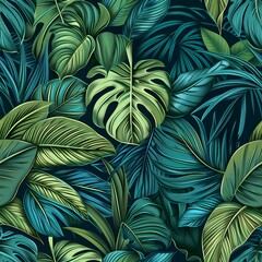 Tropical Leaf Pattern with Vibrant Greens