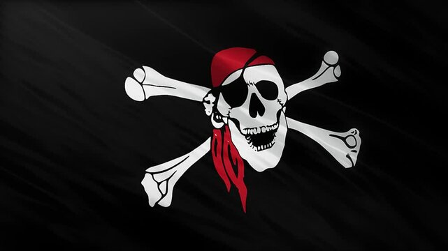 Waving the pirate flag, Pirate flag waving in the wind. Swords and a skull