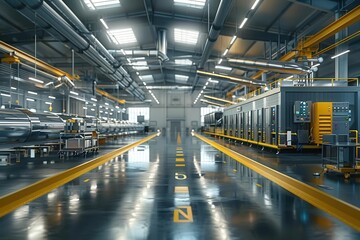 Expansive view of a pet food production line with automated equipment, welllit industrial space