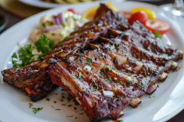 plate of juicy Greek style ribs