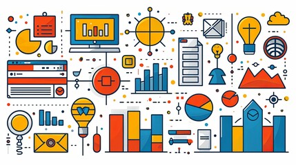 Obraz premium Business topics, company - modern outlined flat vector concept illustrations set, corporate Memphis style Business metaphor