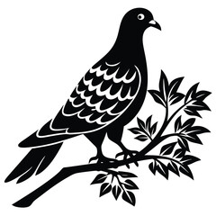 Fototapeta premium Racing Homer Pigeon on a branch metal tree art metal bird garden, vector black color silhouette