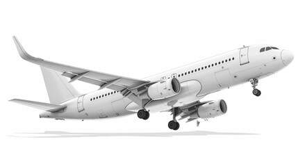 Obraz premium A sleek white passenger airliner ascends gracefully against a clear backdrop, symbolizing freedom and the marvels of modern aviation.