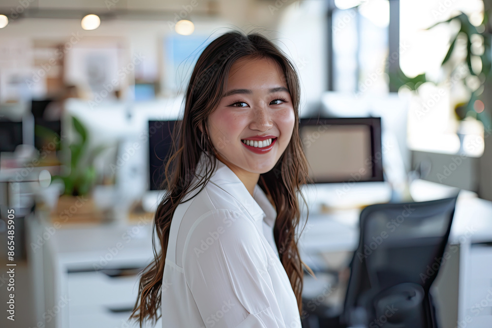 Sticker portrait of a gen z Asian woman, an IT worker