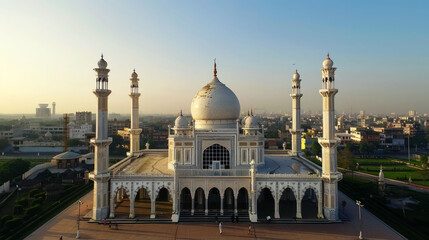 Naklejka premium a beautiful mosque near garden and lake