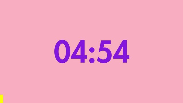 5 Minutes Countdown Timer Purple Numbers on a Pink Background