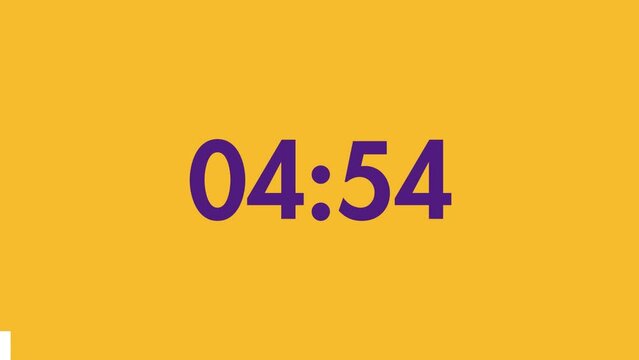 5 Minutes Countdown Timer Purple Numbers on a Yellow Background