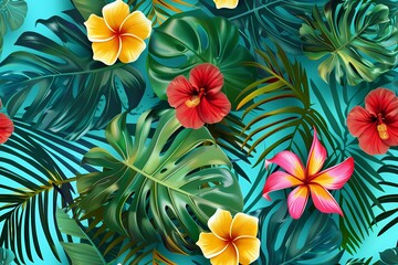 Tropical Leaf and Flower Pattern