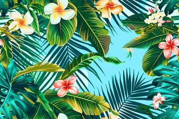 Tropical Floral Paradise: Lush Greenery and Vibrant Blooms