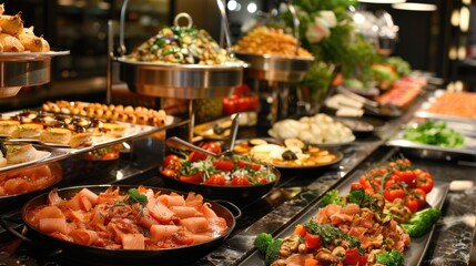 Obraz premium Buffet dining restaurant plates culinary. Generative AI