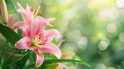 Fototapeta premium Close up of blurred nature background with pink lily