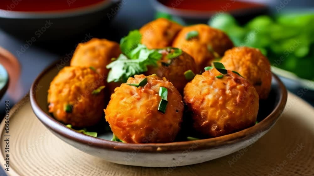 Canvas Prints  Delicious golden fried balls with fresh herbs ready to be savored