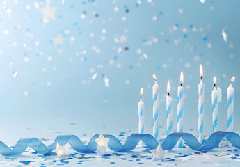 Minimalistic background for Jewish holiday Hanukkah with blue and white ribbons