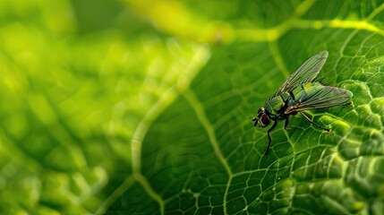 Fly on green leaf. Generative AI