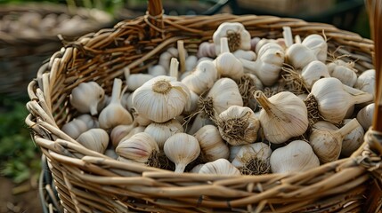 Garlic cloves in basket. Generative AI