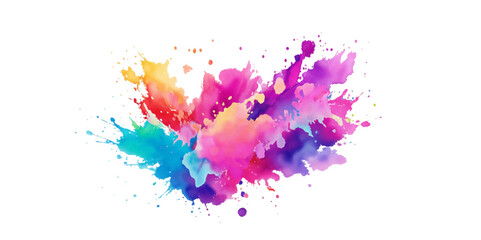 Bright colorful watercolor splash splatter stain brush strokes on white background. Modern vibrant aquarelle spot. Aquarelle explosion on white. Element. Vector watercolor illustration isolated design