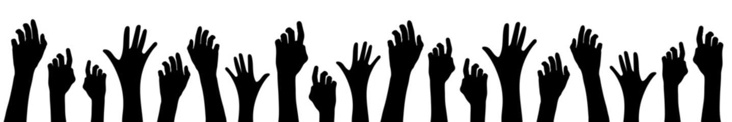 Obraz premium hands up together to the sky for team work, society in transparent background
