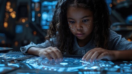 High-tech classroom environment with students delightedly exploring scientific concepts through interactive holograms, showcasing the future of education