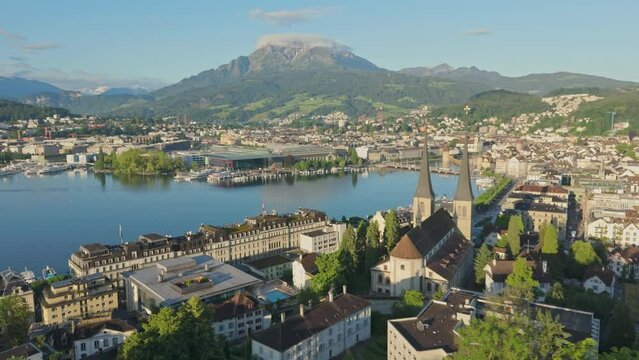 view of the city of Lucerne , Switzerland - Mount Pilatus in the background