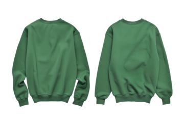 Green sweatshirt with front and back view. Transparent background
