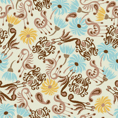 Seamless paisley embroidered floral motif pattern in vector, for design, fabric, wrapping, digital motif, background, wallpaper, print, clothing, etc.	
