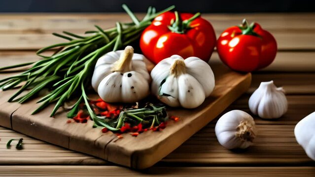  Freshly chopped garlic and tomatoes ready for a flavorful dish