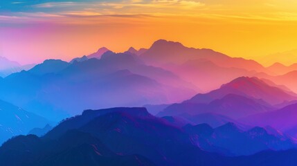 Fototapeta premium mountain landscape with a golden sunrise close up, focus on, copy space, vibrant colors, Double exposure silhouette with Pixiu