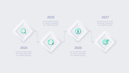 Neumorphic flowchart infographic. Creative concept for infographic with 6 options. Template for presentation and chart.