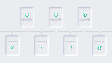 Neumorphic flowchart infographic. Creative concept for infographic with 6 options. Template for presentation and chart.