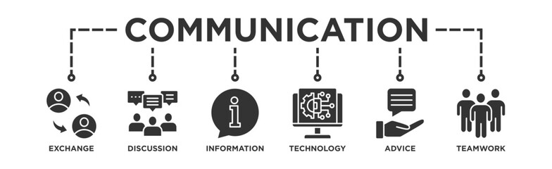 Communication banner web icon vector illustration concept with icon of exchange, discussion, information, technology, advice, and teamwork