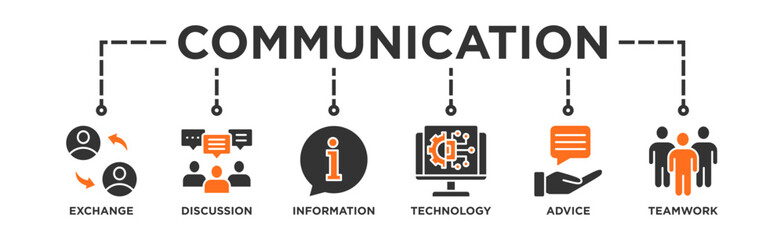 Communication banner web icon vector illustration concept with icon of exchange, discussion, information, technology, advice, and teamwork