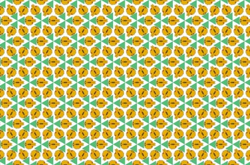 A background pattern of yellow and green triangles
