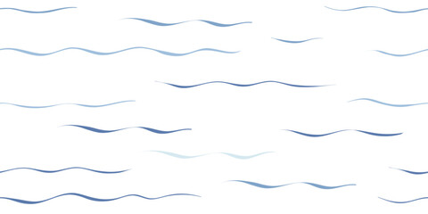 Seamless Wave Vector Pattern, watercolor water background. Wavy sea beach print, curly grunge paint lines.