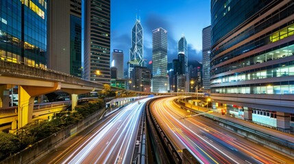 Fototapeta premium Hong Kong Cityscape at Night with Traffic