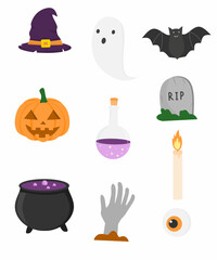 set of halloween elements, halloween clipart set, halloween cartoon collection 