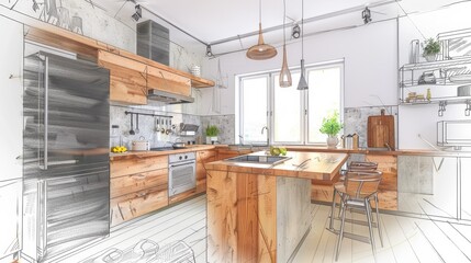 Stylish kitchen interior with modern furniture