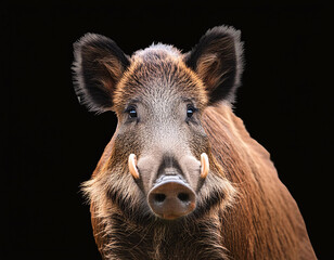 Fototapeta premium Wild Boar Portrait A detailed close-up of a wild boar’s face, highlighting its features