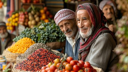 Elderly Men at Fruit Market Stall