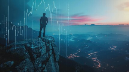 mountain cliff overlooking a serene valley close up, focus on, copy space, striking visuals, Double exposure silhouette with Caladrius