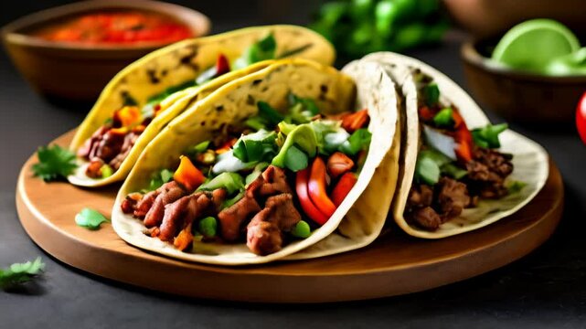  Deliciously prepared tacos with beef and fresh toppings ready to be enjoyed