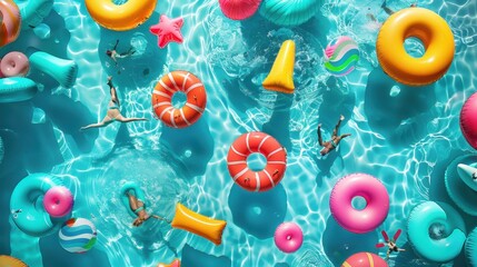 Summer swimming pool full of fun pool floats