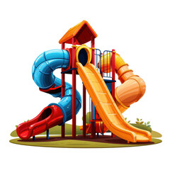 Colorful playground slide with multiple tubes and slides in a park, perfect for children's outdoor fun and adventure activities.