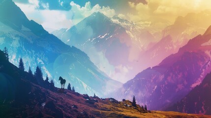 mountain landscape with a lush valley close up, focus on, copy space, vibrant colors, Double...