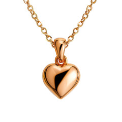 Fototapeta premium Elegant heart-shaped gold pendant necklace on a delicate chain. Ideal for Valentine's Day, anniversaries, or a special gift for a loved one.