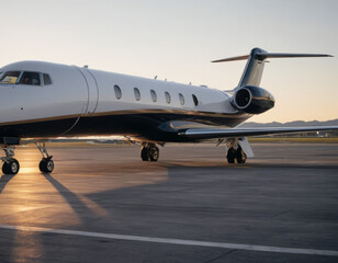Fototapeta premium Sogno ad alta quota - Un jet privato in sosta sulla pista, pronto per volare verso il lusso. 
