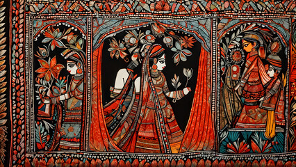 An examination of Indian Madhubani paintings, which feature vividly colored motifs of nature, mythology, and everyday life and feature intricate line work