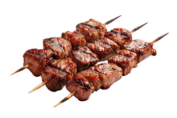 Grilled beef skewers with juicy and tender meat on wooden sticks, perfect for BBQ parties and outdoor gatherings.